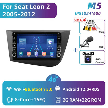 Jundof 2 Din Android 12 For Seat Leon 2 MK2 2005-2012 Car Radio Multimedia Video Player Carplay Stereo Autoradio DVD IPS Screen