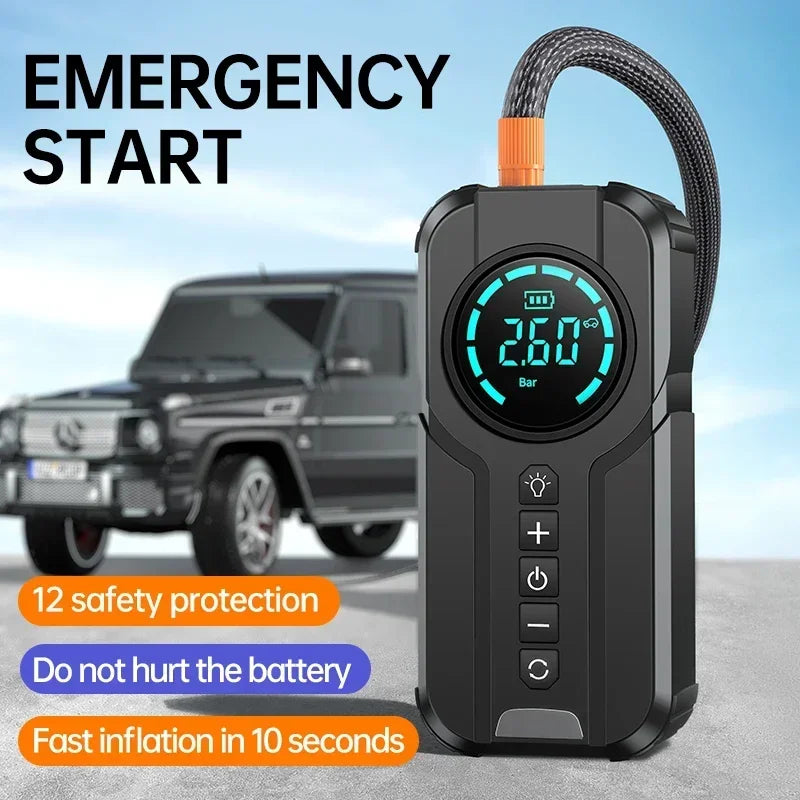 All In One Portable Charger Power Bank  Professional Car Battery Starter - Emergency Car Jump Starter With 150PSI Inflation Pump