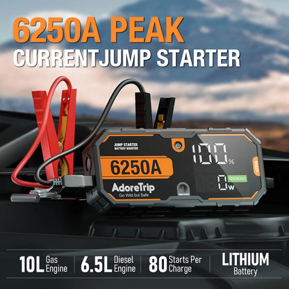 AdoreTrip Car 6000A Portable 12V  Jump Starter Power Bank 12V Auto Battery Charger Booster Starting Device With Led Light