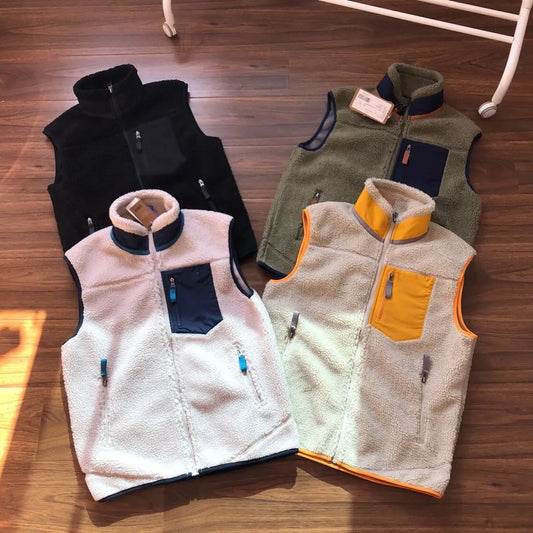 Outdoor Men's Cycling Sports Leisure Fishing Mountain Climbing Fashionable Hiking Camping Lambskin Stand-up Collar Fleece Vest