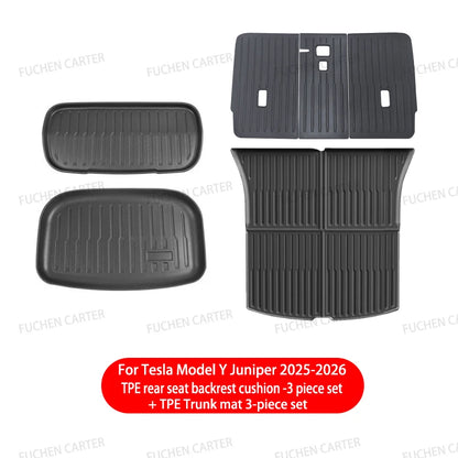 For Tesla Model Y Juniper 2025 2026 TPE Car Front Rear Trunk Mat Waterproof Wear-resistant All Weather Trunk Mats Backrest Mats
