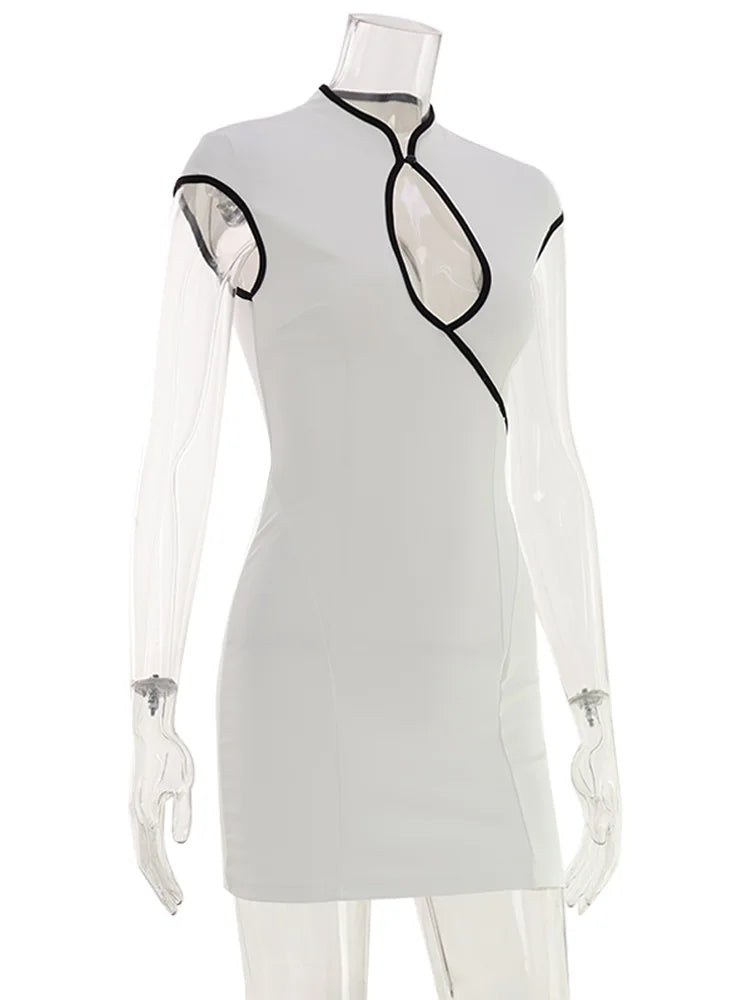 CNYISHE Sleeveless Hollow Out Patchwork Women Dresses Hip Wrap Sheath Fashion Skinny Female Chic Bodycon Casual Outfits Robes