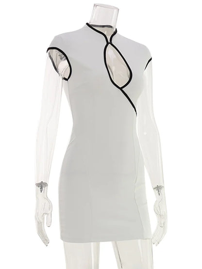 CNYISHE Sleeveless Hollow Out Patchwork Women Dresses Hip Wrap Sheath Fashion Skinny Female Chic Bodycon Casual Outfits Robes