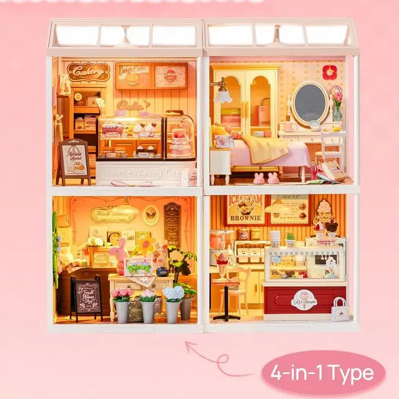 Robotime Rolife 3D Puzzle Model Super Store Series Lovely Pink Bedroom Plastic DIY Miniature House Kit Building Blocks Kits