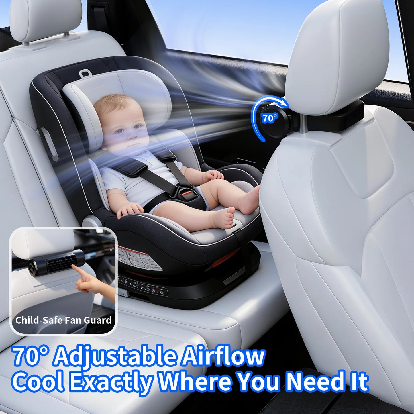 Socool Portable Car Fan Wireless 10000mAh 27.5Hrs Long-Lasting 4-Speed Cooling Backseat Fan Headrest Fan for Baby Kids RV Truck
