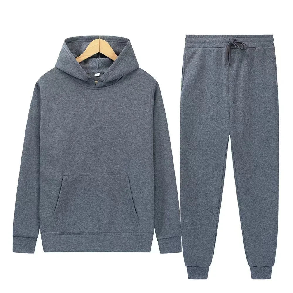Men's autumn and winter new color solid color multi color optional hooded sweatshirt+pants fashionable casual sports set s-3XL