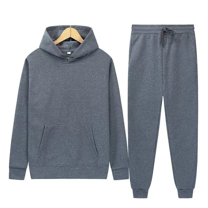 Men's autumn and winter new color solid color multi color optional hooded sweatshirt+pants fashionable casual sports set s-3XL
