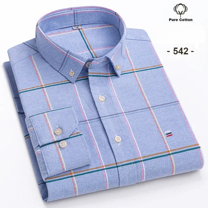 New In Shirt Plus Size 7XL 100% Cotton Oxford Long-Sleeve Shirts for Man Slim Fit Formal Plain Shirt Plaid Office Elegant Clothe