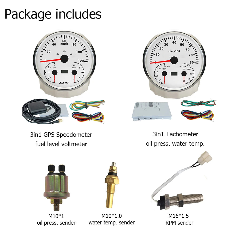 ELING 110mm Car 3in1 Multifunctional GPS Speedometer 120K 200K with Tachometer with Oil Pressure Water Temp Fuel Level Voltmeter