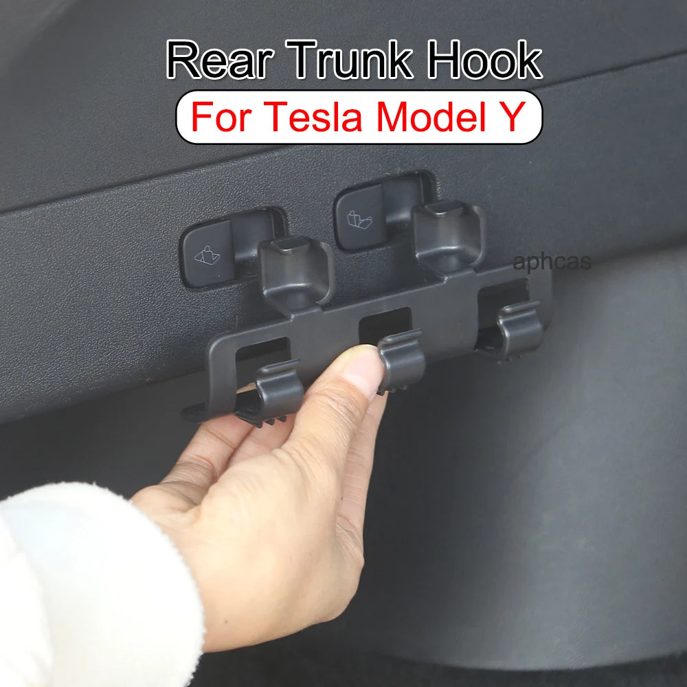 Rear Trunk Hook Seat Button for Tesla Model Y 2020-2024 Cargo Grocery Shopping Bag Holder Umbrella Hanger
