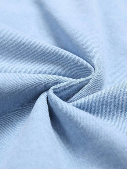 Men Light Blue Washed Denim Shirts Long Sleeve Button Down Casual Shirts With Dual Chest Pockets Western Style Work Shirts