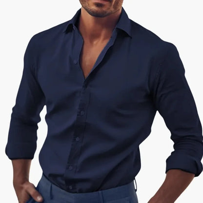 Men's Solid Color Long Sleeve Shirt Autumn Button Loose Fit Casual Breathable Top Men Fashion Basic Shirts