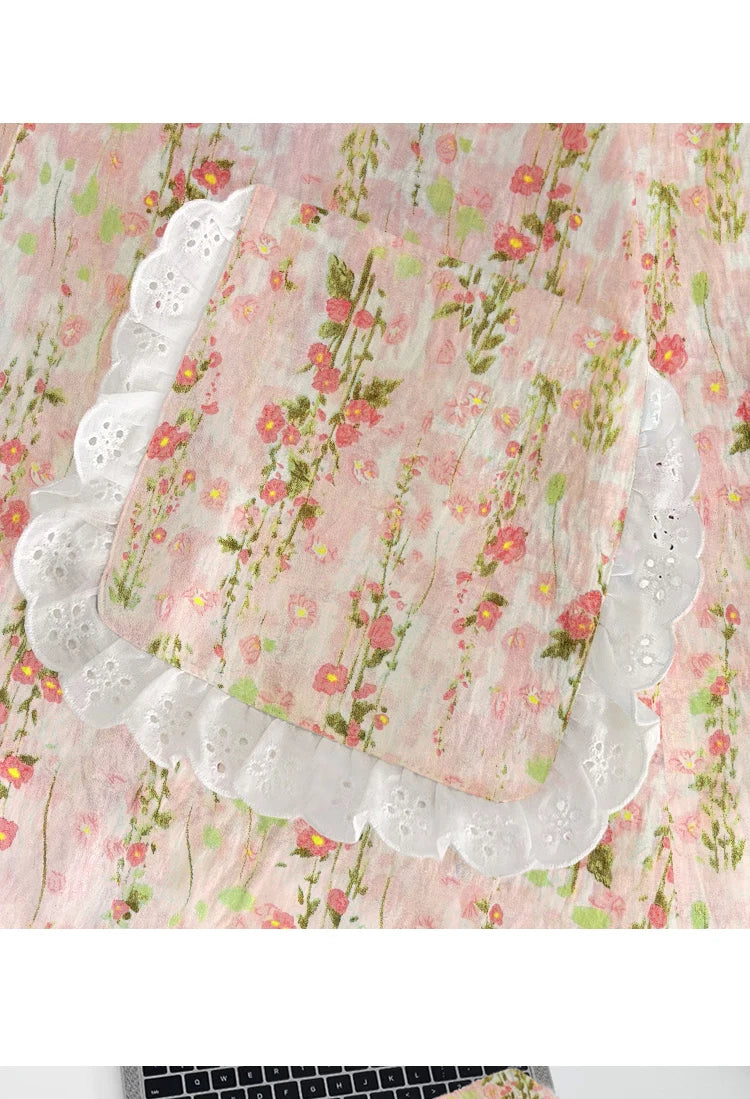 Cloud Cotton Sleepwear Set for Women Casual Spring Autumn Long Sleeve Long Pants Home Clothes  Plant Floral Print
