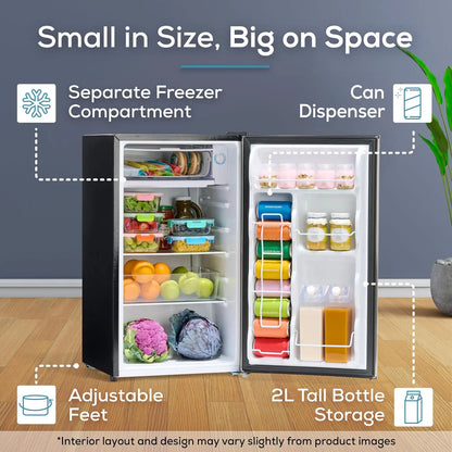3.2 Cu.Ft. Mini Fridge with Freezer - Single Door Compact Refrigerator with Glass Shelves for Homes