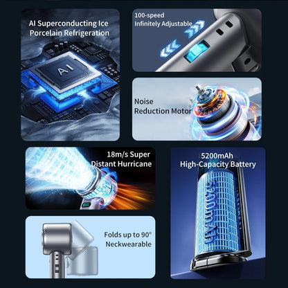 Portable Handheld Fan 5200mAh Ice compress high-speed cooling fan USB Rechargeable mini fan Double Folding Fans Travel Outdoor