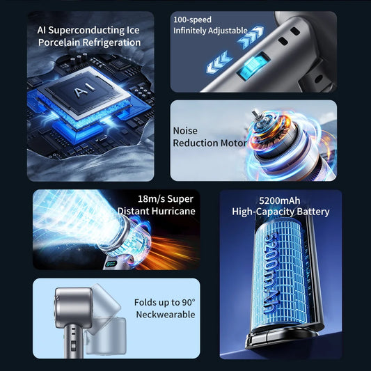 Portable Handheld Fan 5200mAh Ice compress high-speed cooling fan USB Rechargeable mini fan Double Folding Fans Travel Outdoor