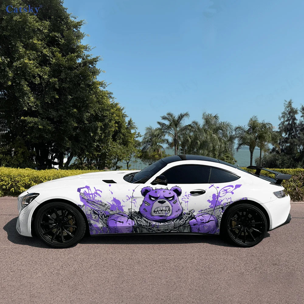 2pcs.Dark Evil Cool Cartoon Zipper Bear & Motorcycle Gear Car Wrap Sticker.Automotive Sticker.car Vinyl Wraps