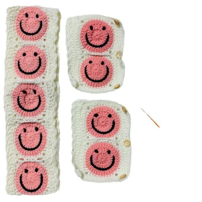 Warm Anti Slip Hand Crocheted Flower Steering Wheel Cover Simple Stylish Winter Decor Car Steering Wheel And Seat Belt Accessory