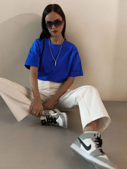 Bornladies 2025 Women's Summer 100% Cotton T-shirt Bottoming Basic Fashionable Solid Lady Short Sleeve Loose Tops Shirts