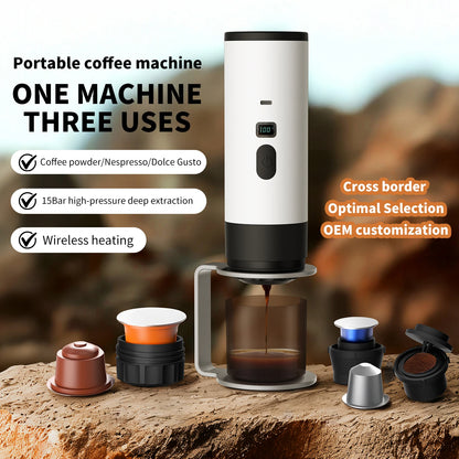 Portable Coffee Machine 7800mAh Wireless,Digital Display Fast Heat,with bracket & protective cover ,for Camping Travel Outdoor