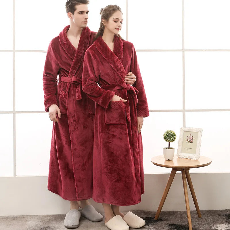 Men's Soft Plush Warm Winter Bath & Sleep Loungewear Stylish Cozy Couple's Matching Long Length Mink Fleece Patchwork Robe