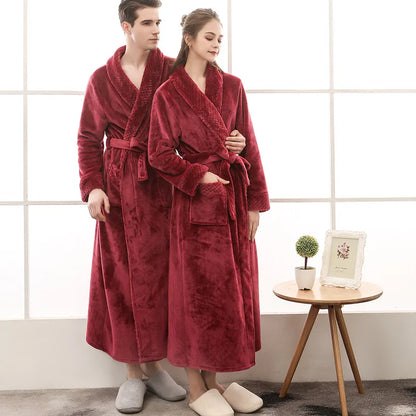 Men's Soft Plush Warm Winter Bath & Sleep Loungewear Stylish Cozy Couple's Matching Long Length Mink Fleece Patchwork Robe