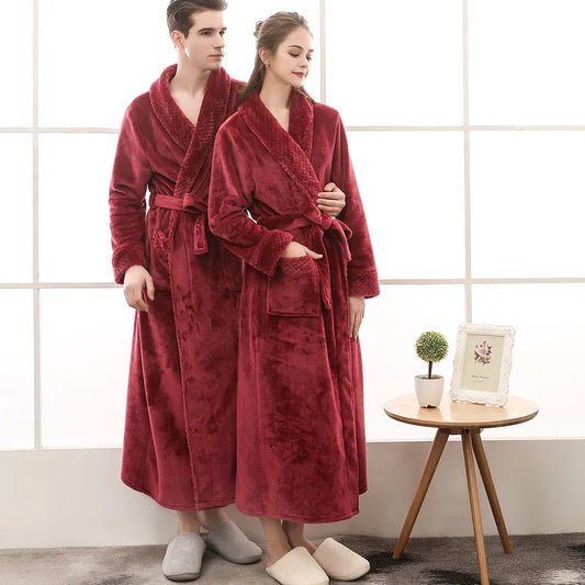 Men's Soft Plush Warm Winter Bath & Sleep Loungewear Stylish Cozy Couple's Matching Long Length Mink Fleece Patchwork Robe