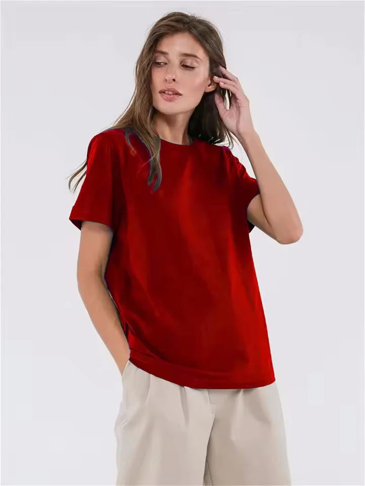 4 Colors 95% Cotton T Shirts for Women Casual O-Neck Short Sleeve Loose Tees Soft Breathable Daily Wear Comfortable Daily Tops