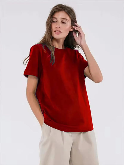 4 Colors 95% Cotton T Shirts for Women Casual O-Neck Short Sleeve Loose Tees Soft Breathable Daily Wear Comfortable Daily Tops