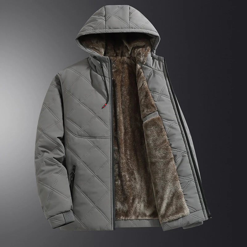 Winter Men's Fleece Warm Down Parkas Fashion Men Cotton Thick Padded Coats Men Thermal Windbreaker Hooded Overcoats Clothing