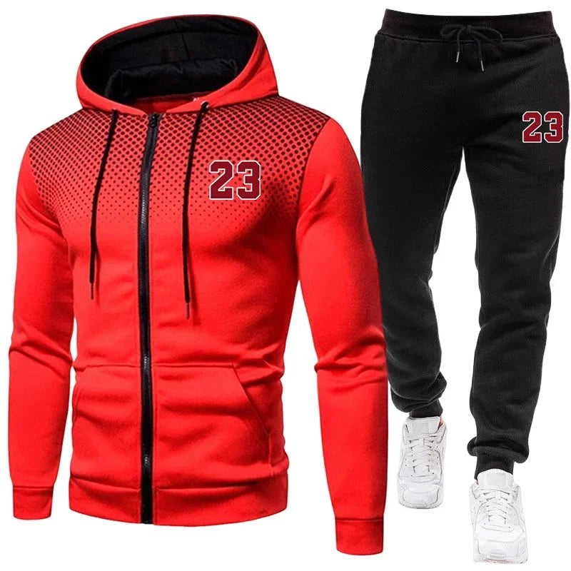 Hot Sale Men's Tracksuit Zip-up Jacket Black Sweatpants Fall Winter Daily Casual Sporty Sweatshirt Outfit Male Training Set