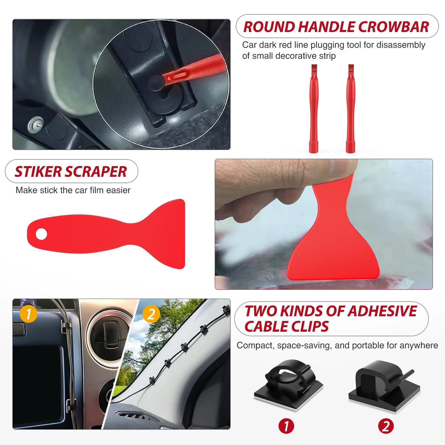 Nilight 200Pcs Trim Removal Tool, Auto Push Pin Bumper Retainer Clip Set Fastener Terminal Remover Adhesive Cable Clips Round Handle Crowbar Kit Car Panel Radio Auto Clip Pliers