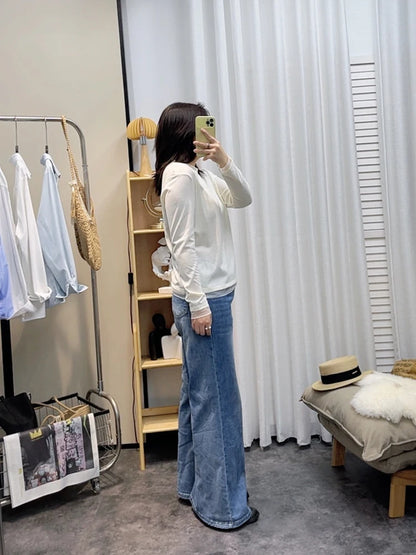 Spring New plus Size round Neck Mesh Splice Loose Long Sleeve Base Shirt Women Fat MM Slimming Belly Cover Simple T-shirt