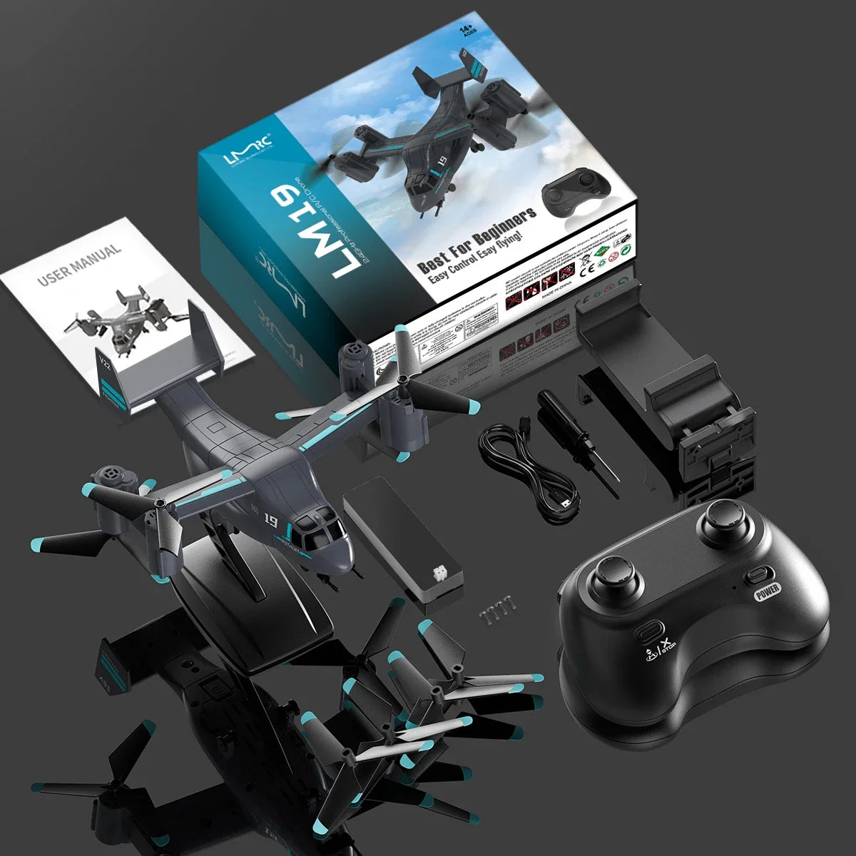 LM19 Remote Control Helicopter Drone 480P Camera Fighter Quadcopter Osprey Aircraft RC Drones for Children Kids Plane Toys Gifts