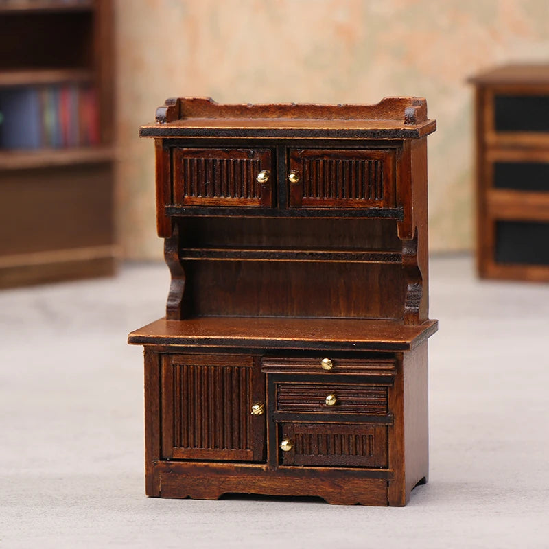 1PC Vintage Miniature Furniture 1:12 Dollhouse Wood Table Multifunction Cabinet Bookcase Model Toy Cupboard Dolls Accessories