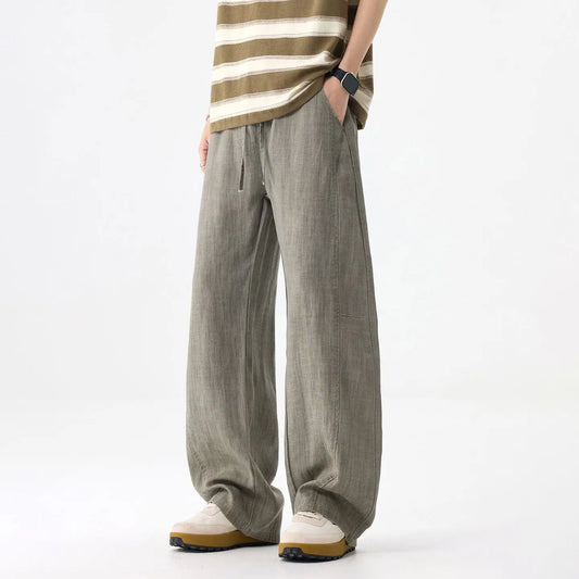 2026 Laisel Linen Lazy Style Pants for Men Spring and Summer Thin Wide-Leg Curved Blade Casual Long Pants