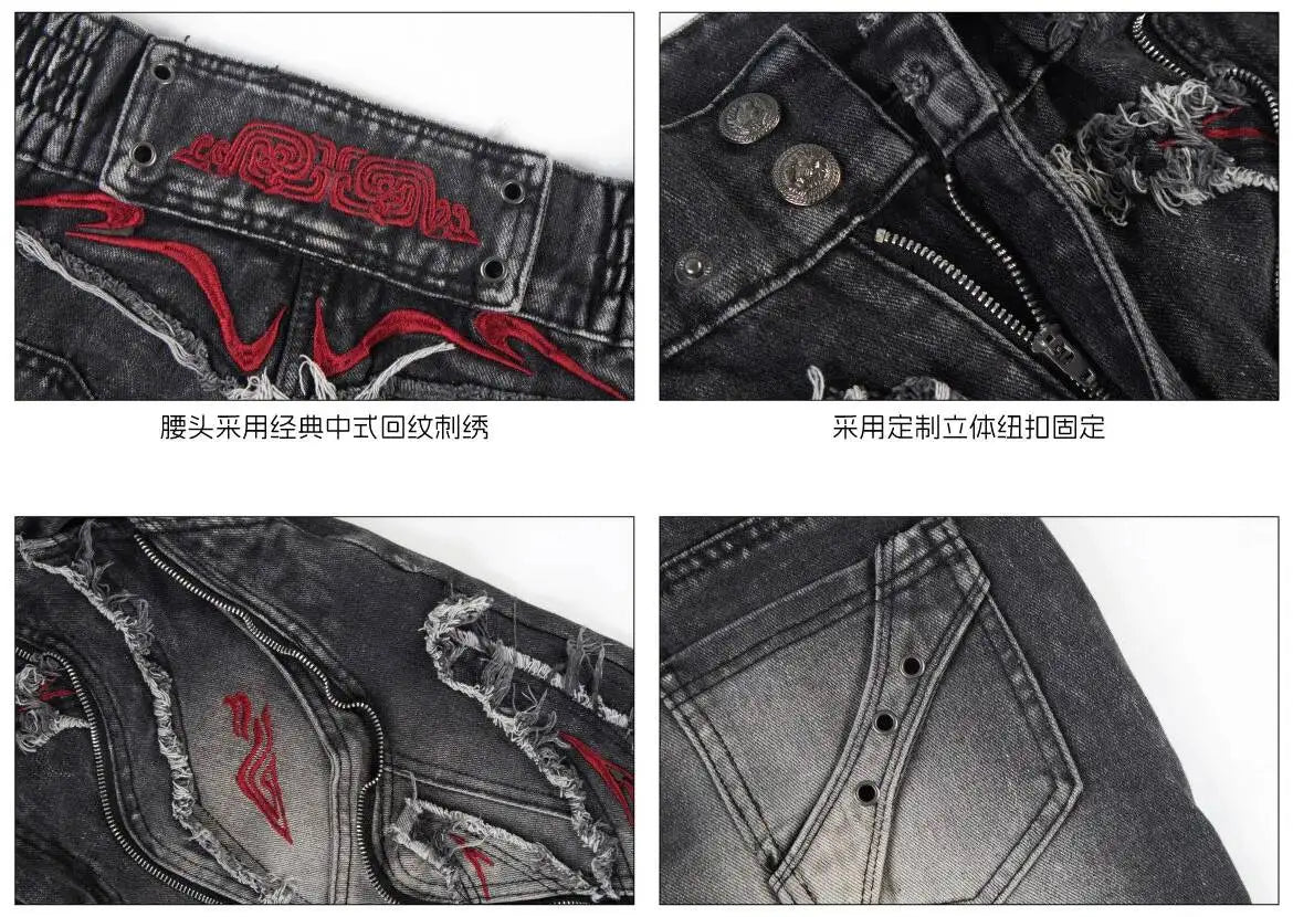 LUZHEN 2026 New Original Burr Outline Patchwork Design Embroidery Straight Jeans Men Streetwear Loose Vintage Denim Pants JY7448