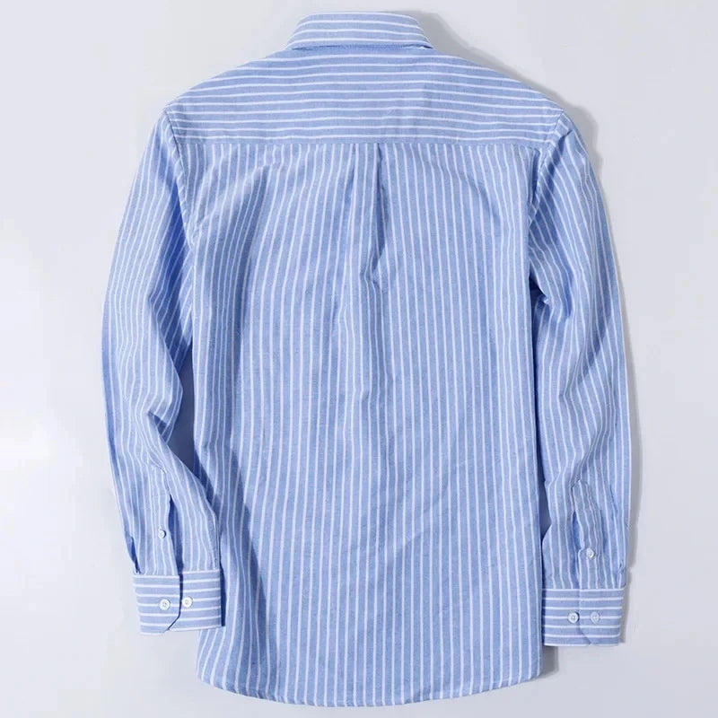 New 100% Cotton Oxford Shirt For Men's Long Sleeve Solid Casual Business Regular-Fit Formal Dress Shirts Social Blouse S-6XL