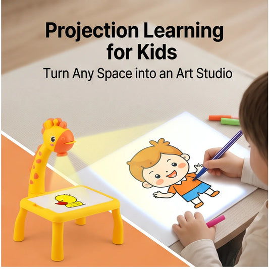Drawing Projector for Kids, Little Deer Educational Toy, Battery Powered Table with Music, Creative Art Learning Gift For Kids
