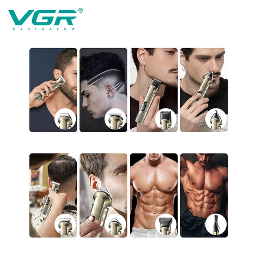 VGR professional high-end hair trimmer set, retro metal electric push shear, home LED intelligent digital hair clipper, shaver