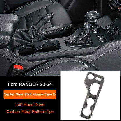 Carbon Fiber Car Interior Overlay Accessories For Ford Ranger Raptor Wildtrak T9 2022-2025, Central Gear Shift Panel Door Trim