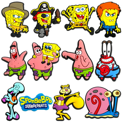 12-100PCS SpongeBob SquarePants Shoes Charms for Clog Sandals Decoration Mix Wholesale PVC Cute Shoe Accessories for X-MAS Gift