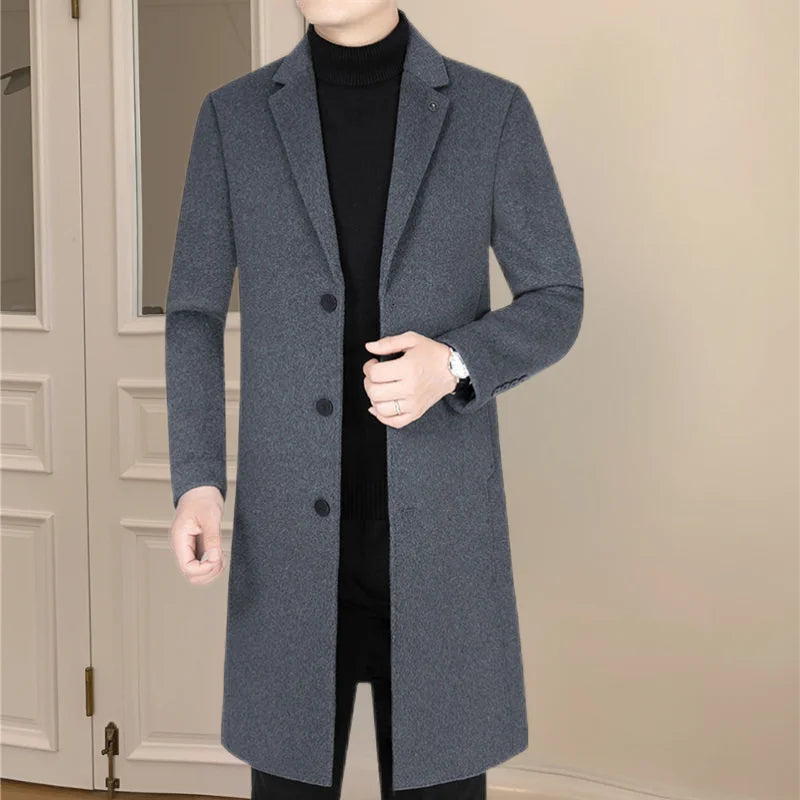 Autumn Winter 2025 New Men's Woolen Coat Double-Faced High-End Mid-Length Men's Outerwear Fashionable Modern Style Windbreaker