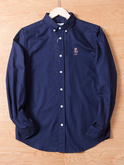 Spring Business Casual Long Sleeve Shirt Men's Cotton Oxford Cloth Embroidery Bear Pattern Inner Wear Trendy Brand Shirt