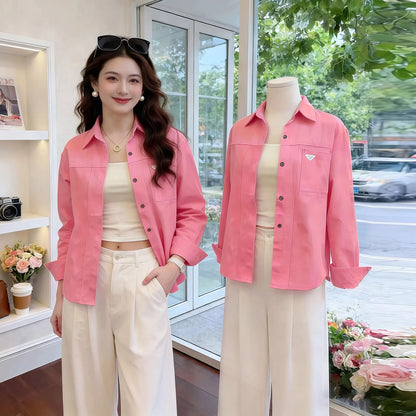 Loose Fit Pure Cotton Long Sleeve  Neck Shirt Women's Casual Style Spring 2026 New Arrival Anti-Wrinkle Age-Defying Top
