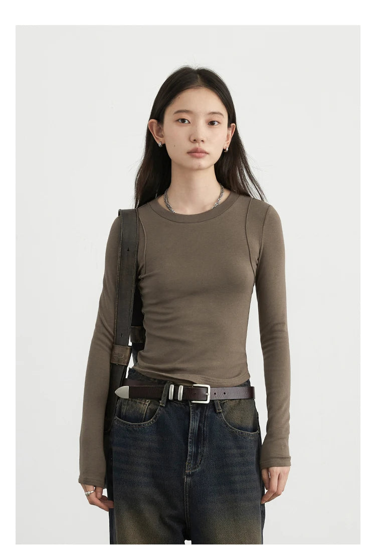 CHIC VEN Women T-Shirts Solid New Basic Heating Cashmere Round Neck Woman Tees Slim Fit Female Tops Spring Autumn 2024