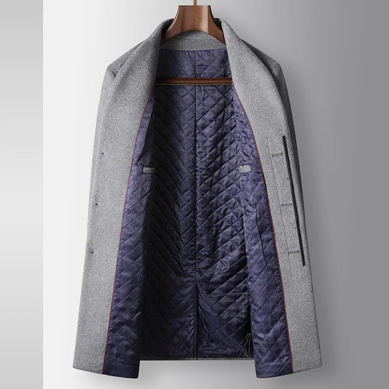 Men Wool Coat Autumn Winter Collar Medium Long Business Trench Coat