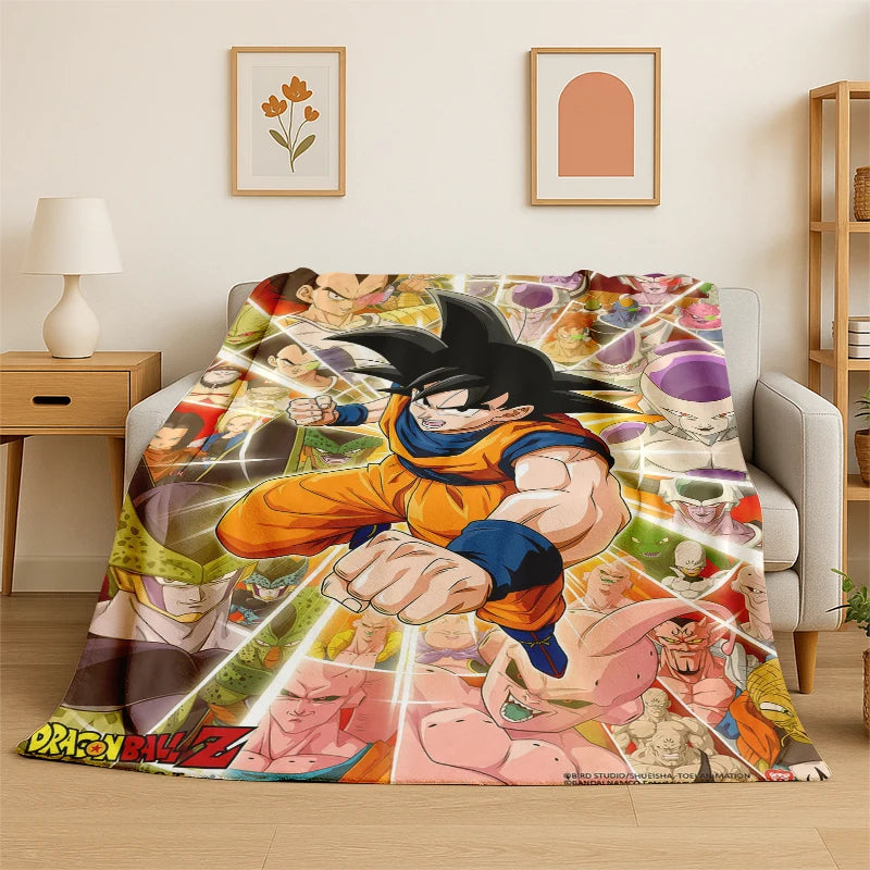 Dragon Ball Z Goku All Character Print Flannel Blanket for Sofa Soft Cozy Throw Blanket for Couch Bed Living Room Anime Fan Gift