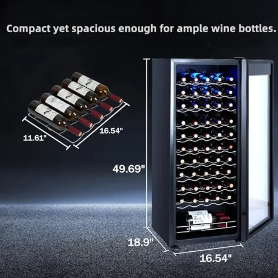 Wine cooler for home bar use, stainless steel, black, 46-bottle capacity with single-zone dual-temperature control for red, whi