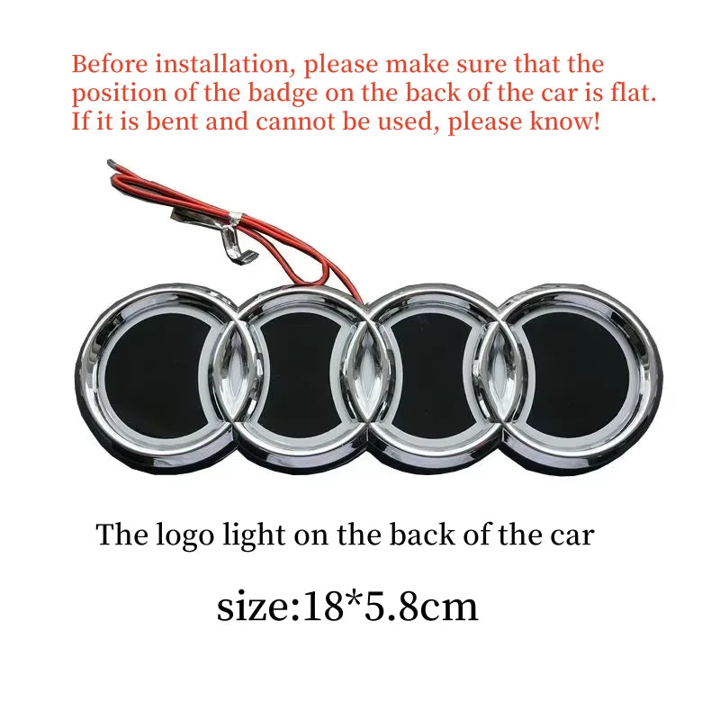 18*5.8CM is suitable for 5D Audi refitting personalized decorative light Q3 A3 Q5 TT A5 A8 rear logo LED light emitting logo.